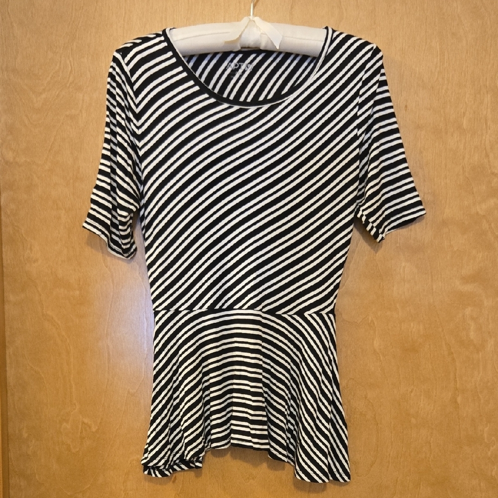 Apt. 9 Black and White Diagonal Stripe Top